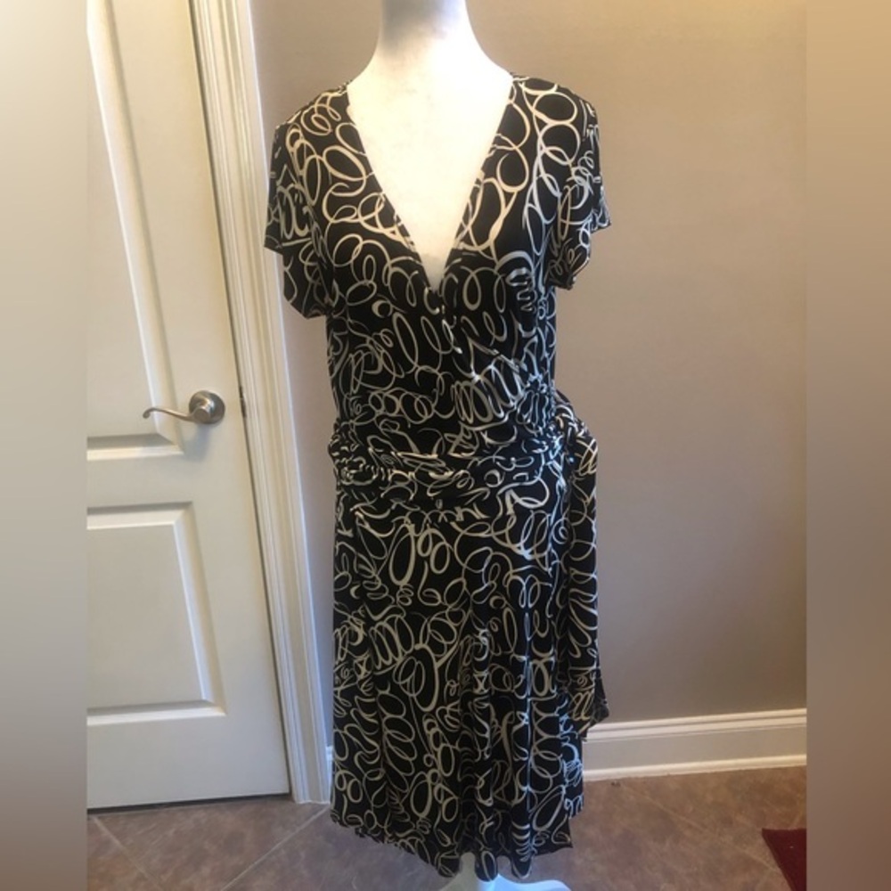 Faux Wrap Black Dress from AGB Dress Size 14 Made in USA